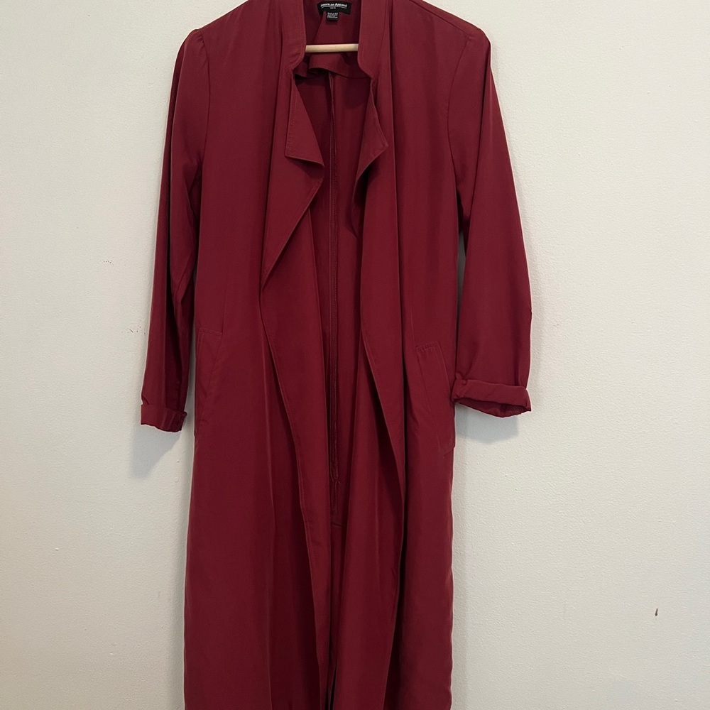 Long Open Front Duster Coatigan in Deep Wine